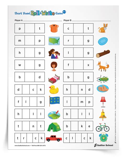 Short Vowel Roll And Write Game Download Sadlier School