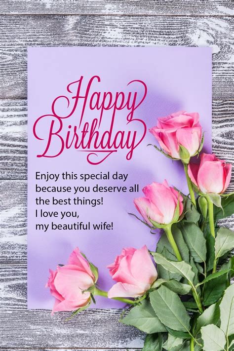 Happy Birthday Card With Pink Roses On Wooden Background