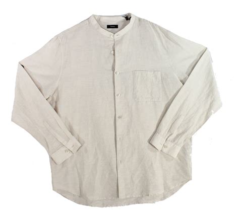 Theory Dresses Off Mens Linen Banded Collar Shirt 2xl