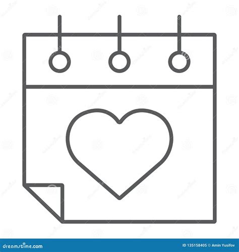 Valentines Day Calendar Thin Line Icon February And Celebration Love