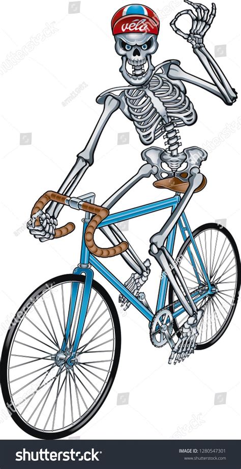 Human Skeleton Riding Retro Racing Bicycle Ad Affiliate Riding