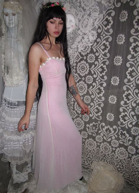 Y2k Pale Pink Flower Rosette Prom Dress Formal Thin Gauzy Pink White
