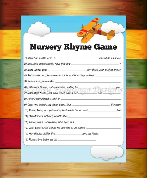 Baby Shower Game Nursery Rhyme Game By Tipsyflamingodesigns