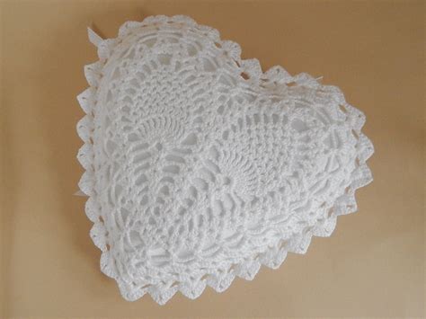 Ring Bearer Pillow Crocheted Lace White Heart Shaped Etsy