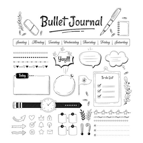 Free Vector Set Of Hand Drawn Bullet Journal Elements