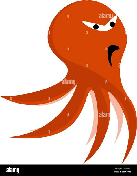 A Cartoon Octopus In Orange Color With A Sad Or Angry Face Vector Color