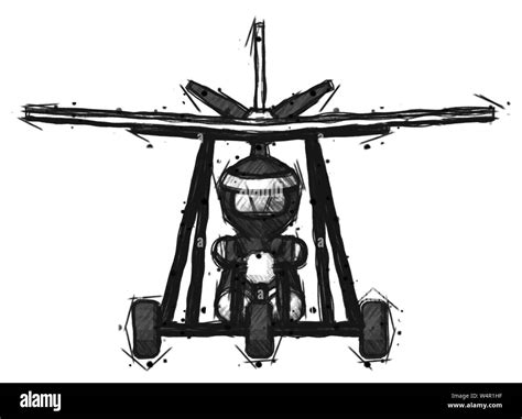 Sketch Ninja Warrior Man In Ultralight Aircraft Front View Stock Photo