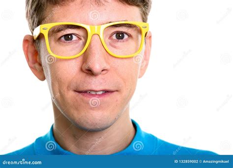 Close Up Of Man Wearing Yellow Eyeglasses Stock Photo Image Of