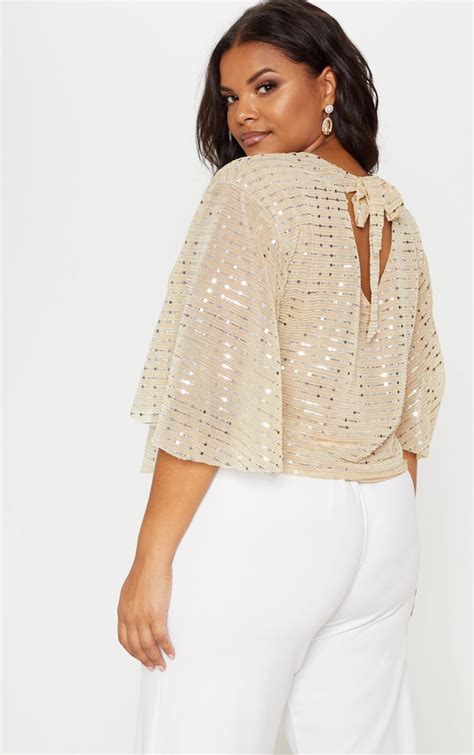 Plus Gold Sequin Batwing Floaty Top Prettylittlething Ksa