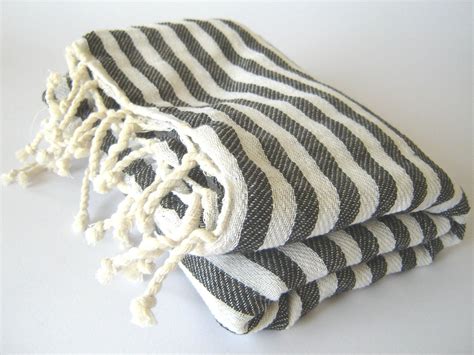 Turkish Towel Handwoven Peshtemal Bath Beach Black Striped Mom