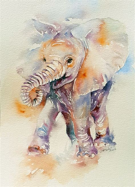 Happy Hollybaby Elephant Watercolor Painting Artfinder