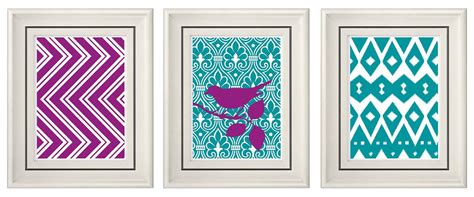 Set Of Three Modern Purpleturquoise Wall Art Print Set