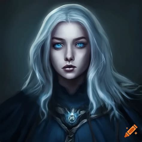 Fantasy Woman With White Hair And Blue Eyes Wearing A Cloak