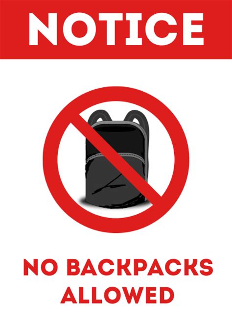 Copy Of No Backpacks Allowed Door Sign Printable A4 Postermywall