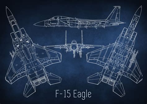 F15 Eagle Blueprint Poster Picture Metal Print Paint By The