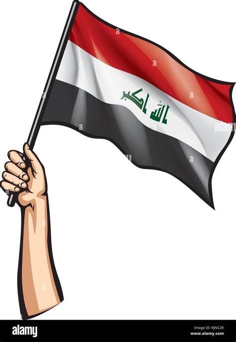 Iraqi Flag And Hand On White Background Vector Illustration Stock