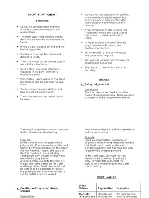 Short story form 2 cheat. Short Story CHEAT Notes