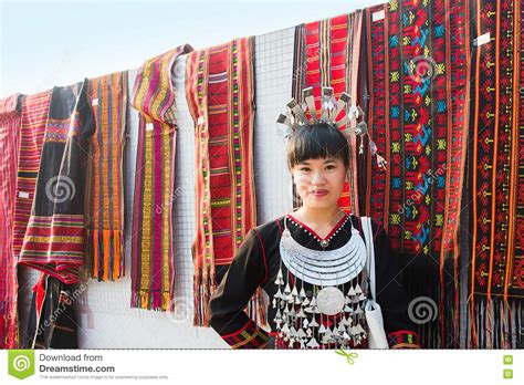 Hmong Girl On Their Traditional Dress Is Selling Hmong Garments And ...