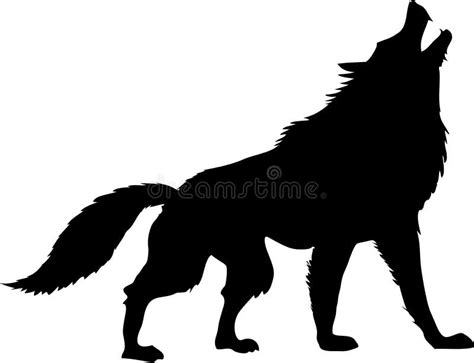 Silhouette Wolf Howling Black And White Vector Illustration Stock