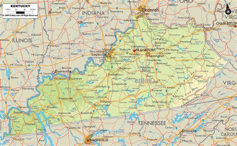 Physical Map Of Kentucky State Usa Ezilon Maps