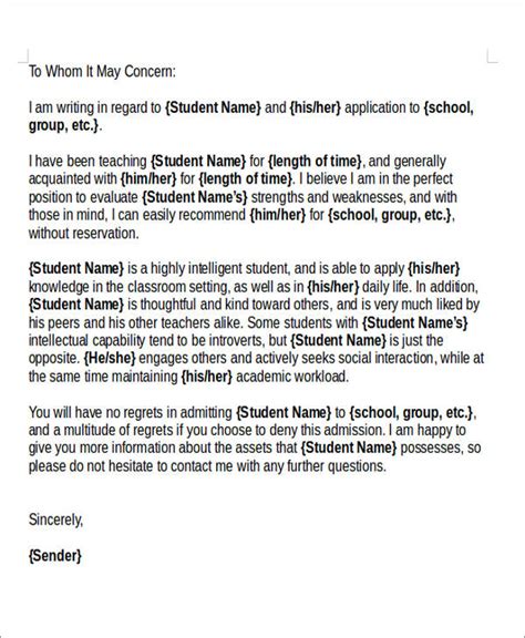 character letter  recommendation  ms word