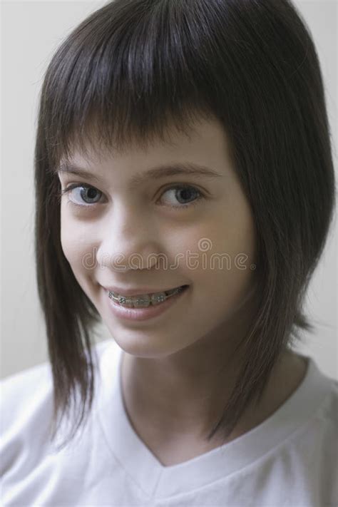 Closeup Of Smiling Girl With Brown Hair Stock Image Image Of Children