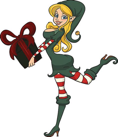 Sexy Christmas Elves Cartoon Illustrations Royalty Free
