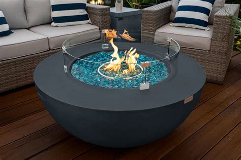 【開店記念セール！】 さくらや麻布堂42 X 42 Square Modern Concrete Fire Pit Table W Glass Guard And Crystals In