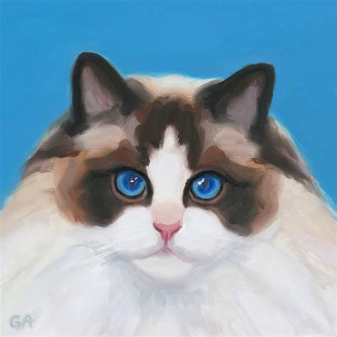 Blue Eyed Ragdoll Cat Painting By Giselle Ayupova Saatchi Art
