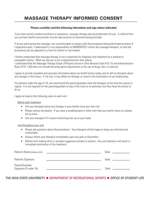 Printable Massage Therapy Consent Form Template Free Printable Templates