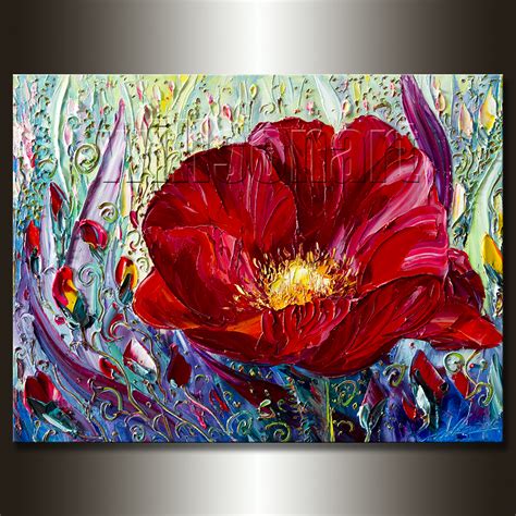 Red Poppy Giclee Canvas Print Modern Flower Art From Original Oil