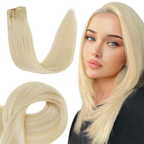 Runature Blonde Hair Extensions Clip In Human Hair Color 613 Bleach Blonde 3 Pieces
