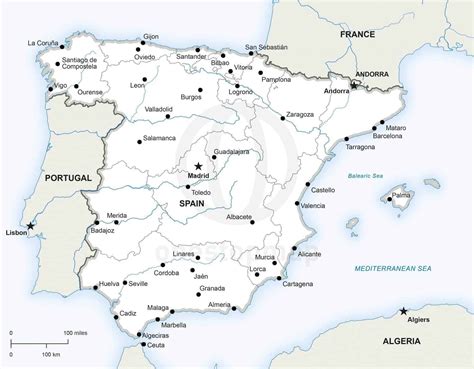 Spain is located in the south west of europe on the iberian peninsula. Vector Map of Spain Political | One Stop Map