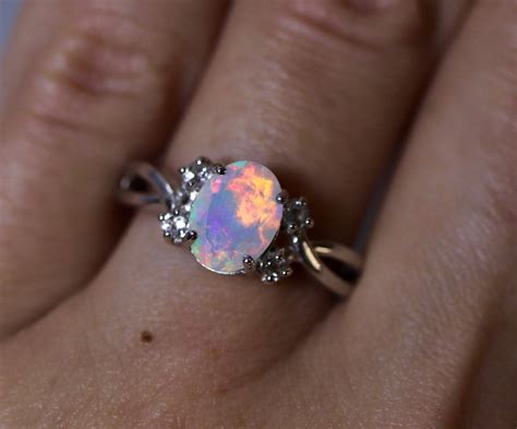 Natural Opal Ring Fire Opal Ring Opal Engagement Ring Rainbow Opal
