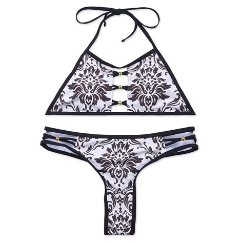 Bandea 2017 Push Up Padded Bikini Women Halter Brazilian Swimwear Print Swimsuit Cut Out Thong