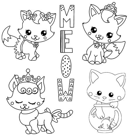 Kawaii Chibi Cat Coloring Page Printable