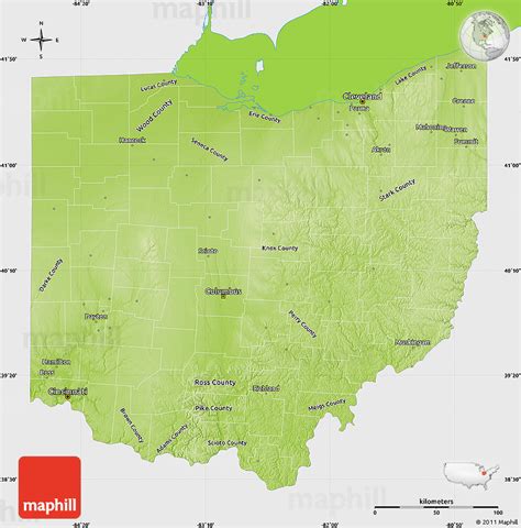 Physical Map Of Ohio Single Color Outside