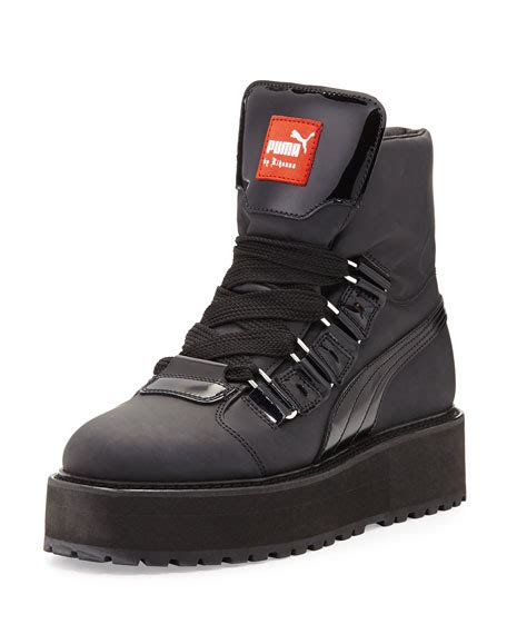 Fenty Puma By Rihanna Rubberized Leather Sneaker Boot Black
