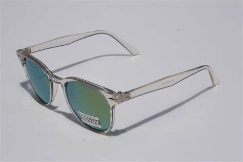 Crystal Wayfarer Sunglasses Clear Frame Blue Mirror Lens