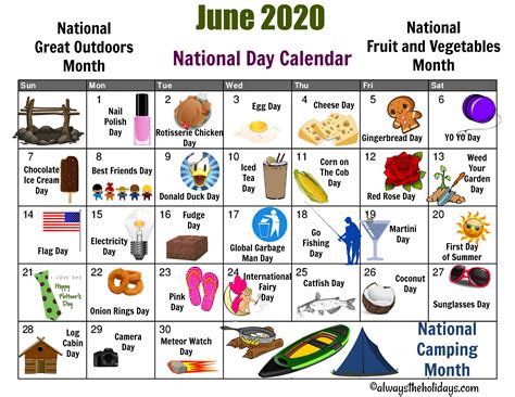 June National Day Calendar Printable Fathers Day