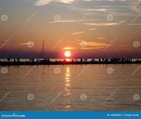 Sunset Over The Adriatic Sea In Trieste Italy Stock Image Image Of