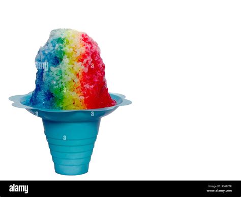 Rainbow Shave Ice Shaved Ice Or Snow Cone In A Blue Flower Shaped Cup