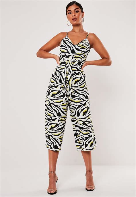 Cream Stripe Zebra Print Satin Culotte Jumpsuit