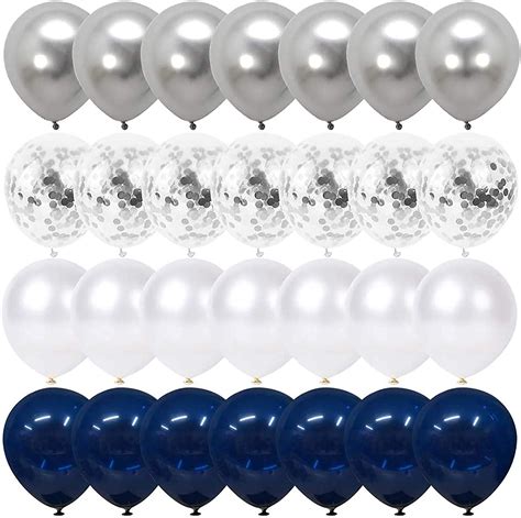 Buy Navy Blue And Silver Confetti Balloons 50 Pcs 12 Inch White Pearl