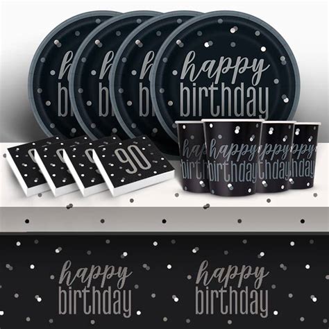 90th Birthday Party Packs Black Silver Tableware Party Save Smile