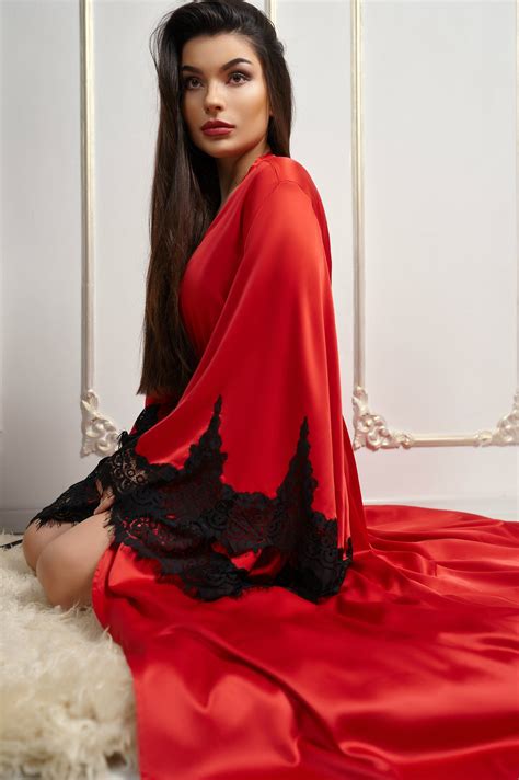 Royal Robe Red Black Kimono Boudoir Robe Lace Sleeve Robe Etsy ナイト