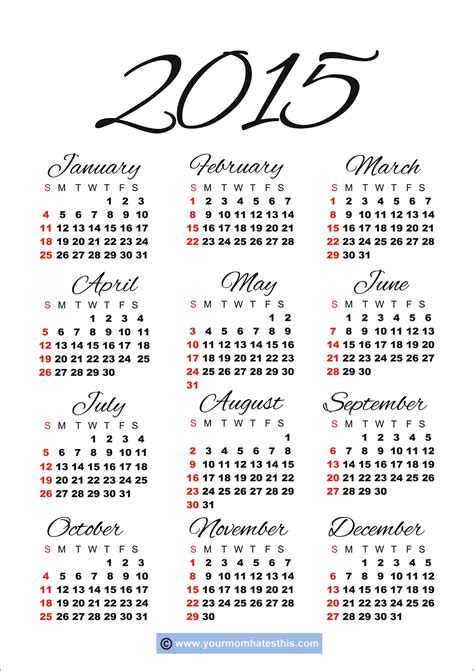2015 Calendar Printable Yearly With Holidays Viewing Gallery