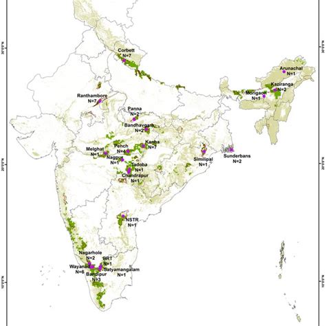 Map Depicting Tiger Reserves In India The Total Number Of Samples