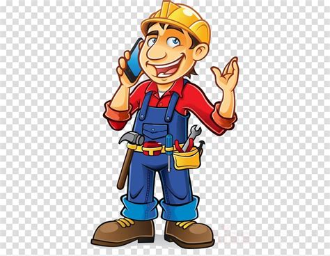 Construction Worker Cartoon Yellow Standing Job Png C