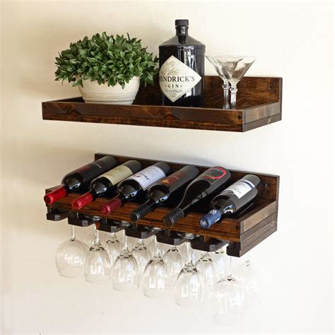 Wood Wine Rack And Wall Mounted Wine Bottle Holder Shelf With Etsy Wine Rack Wall Wood Wine